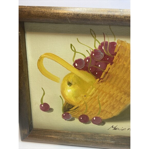 Marian? Still Life Basket Of Fruit Cherries And Orange Oil Painting On Canvas - Picture 2 of 9